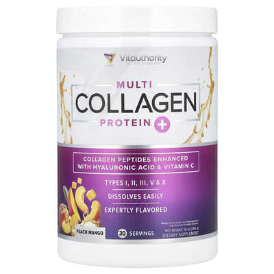Мультиколлагеновый протеин Vitauthority Multi Collagen Protein+, Peach Mango, 10 oz (285 g)