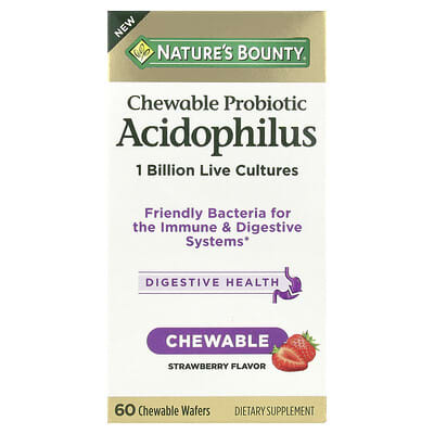 Жевательные пробиотики Nature's Bounty Acidophilus, Клубника, 1 миллиард, 60 шт.
