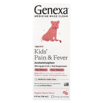 Детское средство от боли и жара Genexa Kids' Pain & Fever, Ages 2-11, Organic Cherry, 4 fl oz (118 ml)