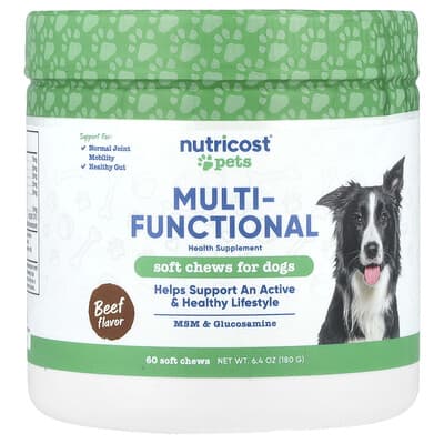 Pets, Multi-Functional, For Dogs, Beef, 60 Soft Chews, 6.4 oz (180 g)