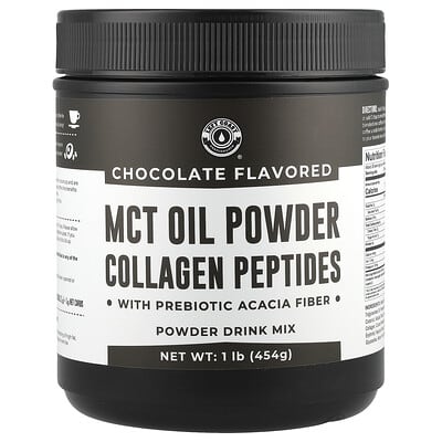 MCT Oil Powder Collagen Peptides With Prebiotic Acacia Fiber, Chocolate, 1 lb (454 g)
