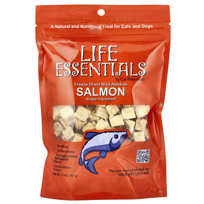 Life Essentials, сушеный дикий лосось Аляски для кошек и собак, 2 oz (57 g)