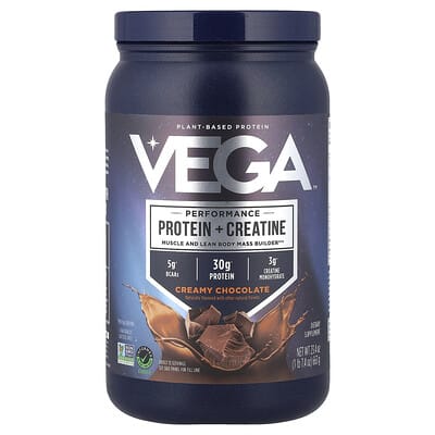 Протеин Vega Performance, Protein + Creatine, Creamy Chocolate, 1 lb 7.4 oz (663 g)