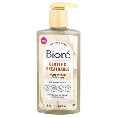 Очищающее средство Biore Gentle & Breathable для кожи, склонной к акне, без отдушек, 6.77 fl oz (200 ml)