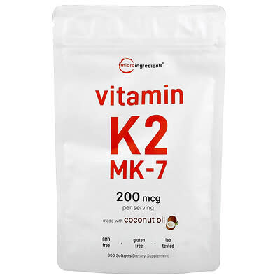 Витамин K2, MK-7, 200 mcg, 300 мягких капсул