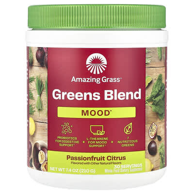 Зеленый микс Amazing Grass Greens Blend Mood Passionfruit Citrus 7.4 oz (210 g)