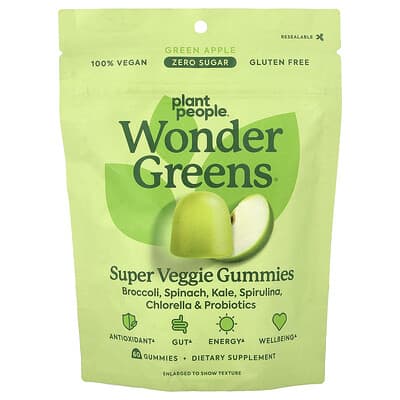 WonderGreens®, суперфуд-мармеладки с овощами, Green Apple, 60 шт