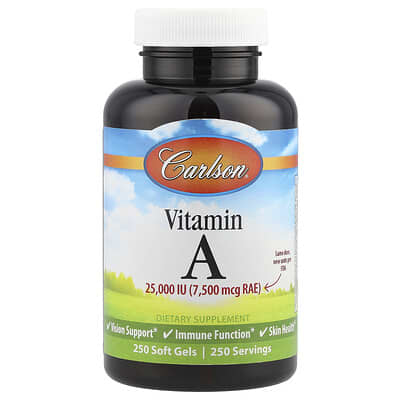 Vitamin A, 7,500 mcg RAE (25,000 IU), 250 Soft Gels