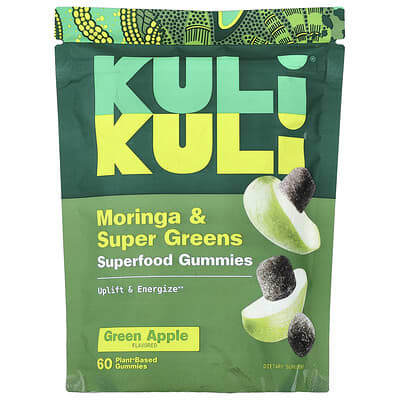 Суперфуд жевательные конфеты Kuli Kuli Moringa & Super Greens, Green Apple, 60 Plant-Based Gummies