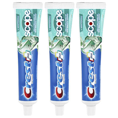 Crest Complete Plus™, Scope® + Whitening, зубная паста, мятная полоска, 3 шт., 5.4 oz (153 g) каждая