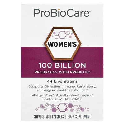 ProBioCare Женские пробиотики с пребиотиком, 100 Billion, 30 растительных капсул