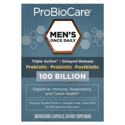 Мужские Once Daily, Пребиотик, Пробиотик, Постбиотик, 100 Billion, 30 Vegetable Capsules