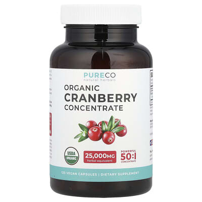 Pure Co. Органический концентрат клюквы, 500 mg, 120 веганских капсул