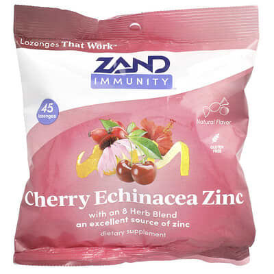 Immunity, Cherry Echinacea Zinc, Natural, 45 леденцов