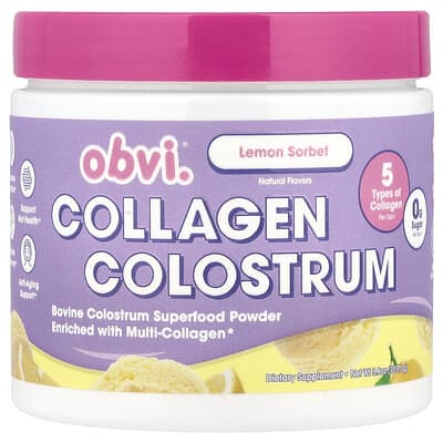 Коллаген Obvi Colostrum, лимонный сорбет, 3.8 oz (107.5 g)