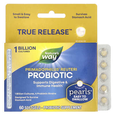 Nature's Way пробиотик Primadophilus® Reuteri, 1 Billion CFU, 60 мягких капсул