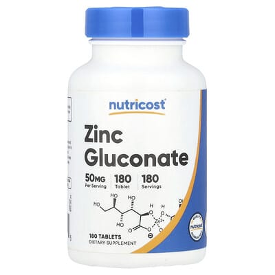 Цинк Nutricost Zinc Gluconate, 50 mg, 180 Tablets