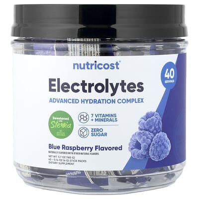 Электролиты Advanced Hydration Complex, Blue Raspberry, 40 Stick Packs, 0.14 oz (4 g) Каждый