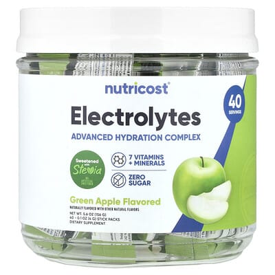 Electrolytes, Advanced Hydration Complex, Green Apple , 40 Stick Packs, 0.1 oz (4 g) Each