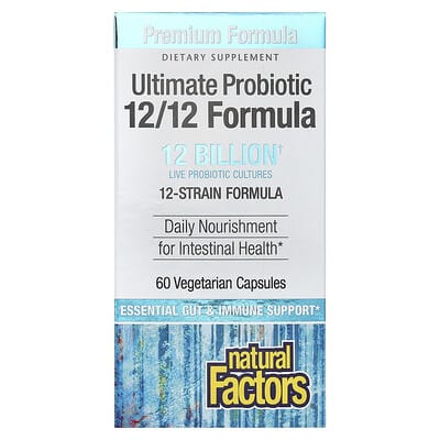 Natural Factors Ultimate Probiotic, 12/12 Formula, 12 Billion, 60 растительных капсул