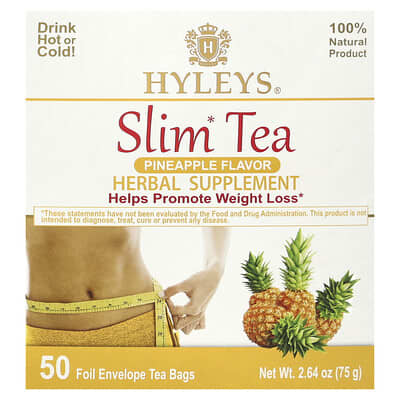 Slim Tea, ананас, 50 фольгированных чайных пакетиков, 2.64 oz (75 g)