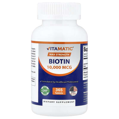 Biotin, Max Strength, 10,000 mcg, 365 Tablets