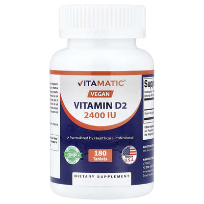 Vegan Vitamin D2, 60 mcg (2,400 IU), 180 Tablets