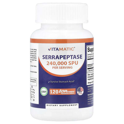 Капсулы Vitamatic Serrapeptase, 120 DRcaps® Hypromellose Capsules (120,000 SPU per Capsule)