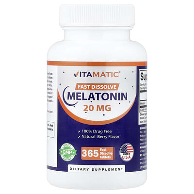Мелатонин Vitamatic Natural Berry, 20 mg, 365 Fast Dissolve Tablets