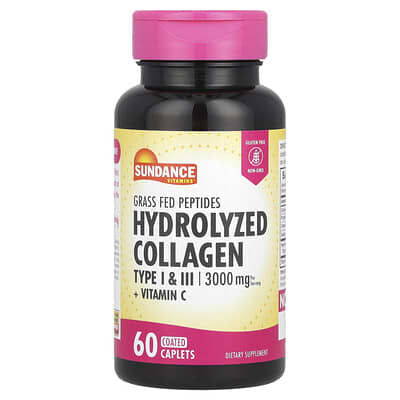 Гидролизованный коллаген Sundance Vitamins Type I & III + Vitamin C, 60 таблеток