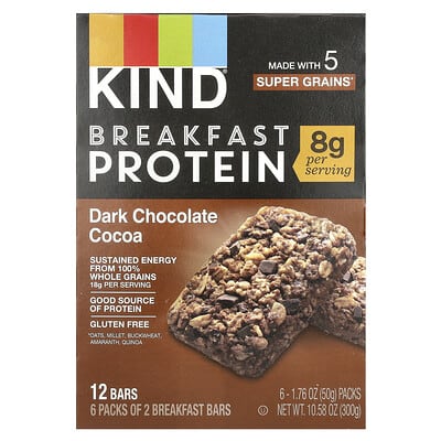 Протеиновые батончики KIND Bars, Dark Chocolate Cocoa, 6 шт, 1.76 oz (50 g) каждый