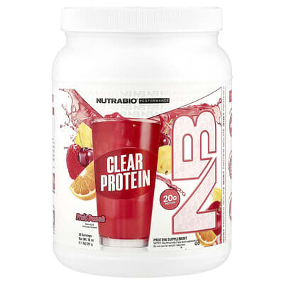 NutraBio Прозрачный протеиновый порошок, изолят сывороточного протеина, Fruit Punch, 1.1 lb (511 g)