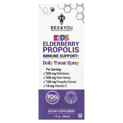 Детский Elderberry Propolis Daily Throat Spray, 1 fl oz (30 ml)