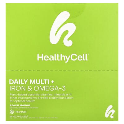 Daily Multi + Iron & Omega-3, Peach Mango, 30 гелевых пакетиков, 0.84 fl oz (25 ml) каждый
