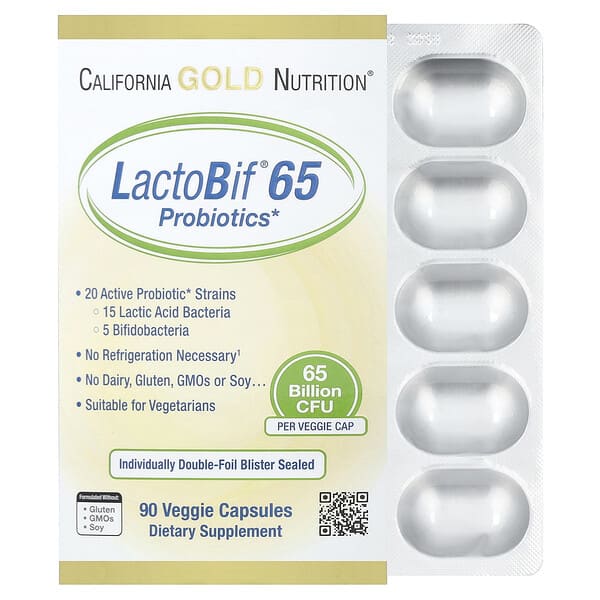 LactoBif® 65 пробиотики, 65 Billion CFU, 90 вегетарианских капсул