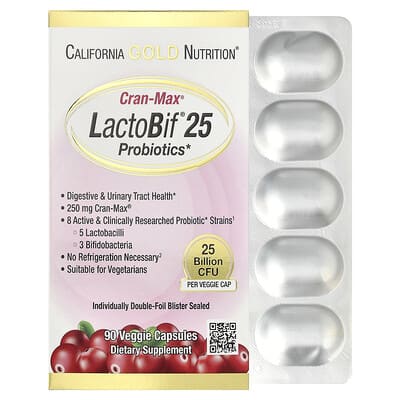 CranMax® LactoBif® пробиотики, 25 Billion CFU, 90 вегетарианских капсул