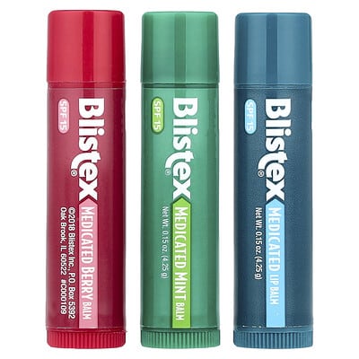 Blistex лечебный бальзам для губ, SPF 15, мятный, ягодный, классический, 3 шт., 0.15 oz (4.25 g) каждая