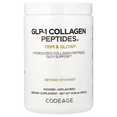 Codeage GLP-1 Collagen Peptides Powder, Trim & Glow®, без вкуса, 10.58 oz (300 g)