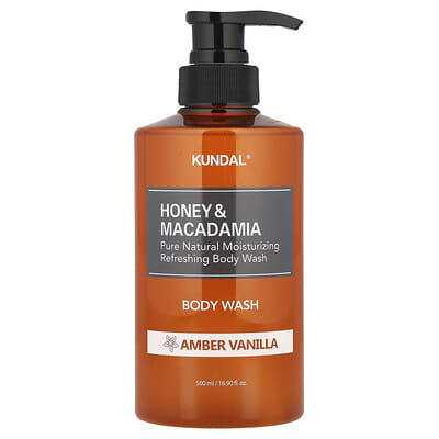 Гель для душа Kundal Honey & Macadamia Body Wash, Amber Vanilla, 16.9 fl oz (500 ml)