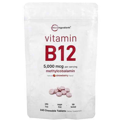 Витамин B12, Strawberry, 240 жевательных таблеток (2,500 mcg на таблетку)