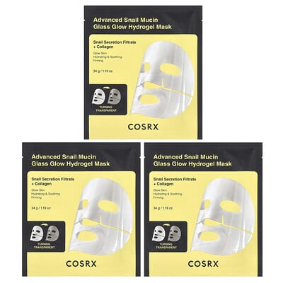 Гидрогелевая маска для лица CosRx Advanced Snail Mucin Glass Glow, 3 Sheets, 1.19 oz (34 g)