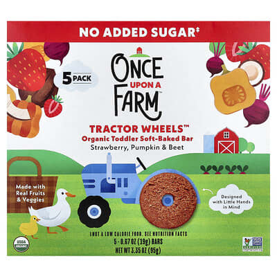 Tractor Wheels™ органические мягкие батончики для малышей, клубника, тыква и свекла, 5 шт, 0.67 oz (19 g) каждый