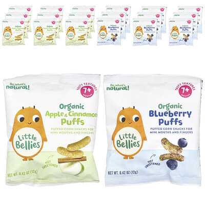Little Bellies Organic Puffs Variety Pack, 7+ Months, 18 упаковок, 0.42 oz (12 g) каждая