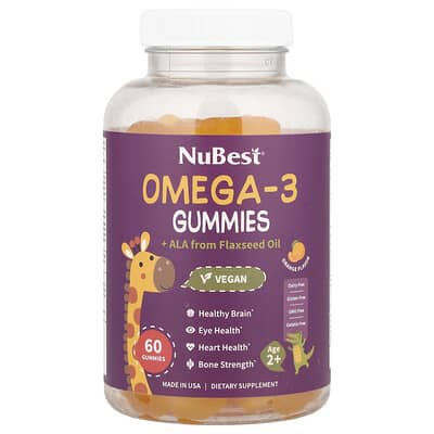Omega-3 Gummies + ALA from Flaxseed Oil, Age 2+, Orange, 60 Gummies