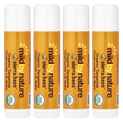 Organic Lip Balms, Tangerine Chamomile, 4 Pack, 0.15 oz (4.25 g) Each