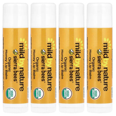 Sierra Bees™, органические бальзамы для губ, медовые, 4 шт., по 0.15 oz (4.25 g) каждая