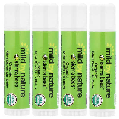 Sierra Bees™, Organic Lip Balms, Mint Burst, 4 Pack, 0.15 oz (4.25 g) Each