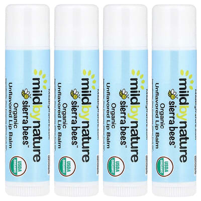Sierra Bees™ органические бальзамы для губ, без вкуса, упаковка 4 шт, 0.15 oz (4.25 g) каждая