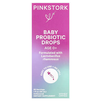 Pink Stork пробиотики для детей, 0+, без вкуса, 1 fl oz (30 ml)