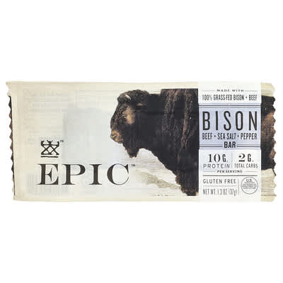 Мясной батончик Bison Bar, Beef + Salt + Pepper, 1.3 oz (37 g)